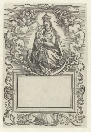 Title page with Mary with Child sitting on the crescent moon