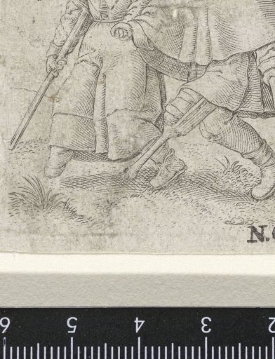 Dancing peasant with beggar's badge and a woman
