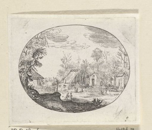 Figures beside a farm