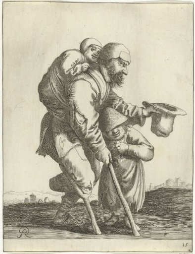 Beggar on Crutches with Two Children