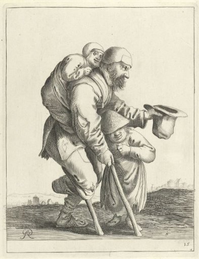Beggar on Crutches with Two Children