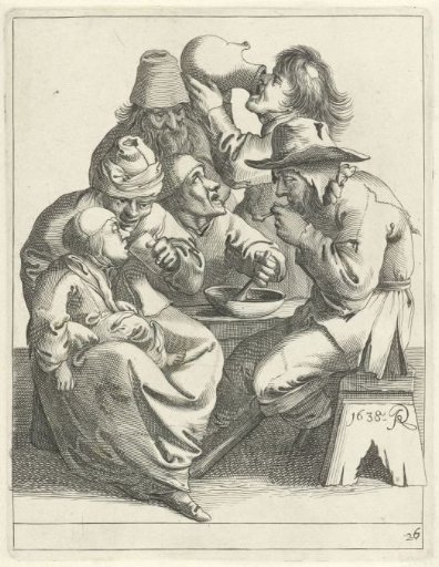 Beggars and peasants around a table