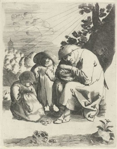 Female beggar with two children