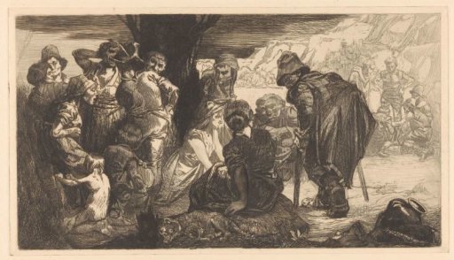 Men, Women and Children by a Tree