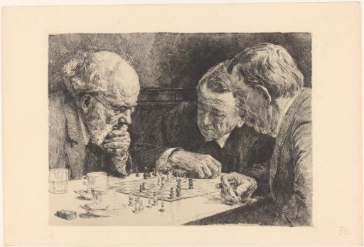 Three men at a chess game