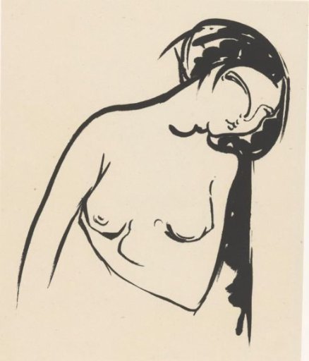 Nude woman touching her breast
