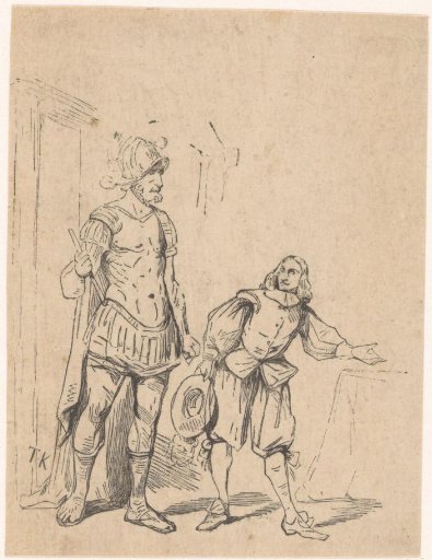 Man Removing His Hat for a Man in Armor