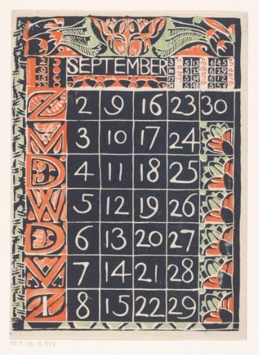 Calendar page September 1900