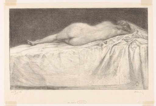 Nude woman lying on a bed