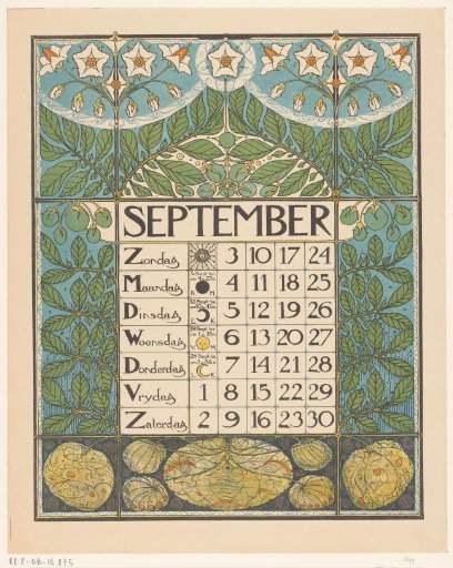 Calendar page for September 1899