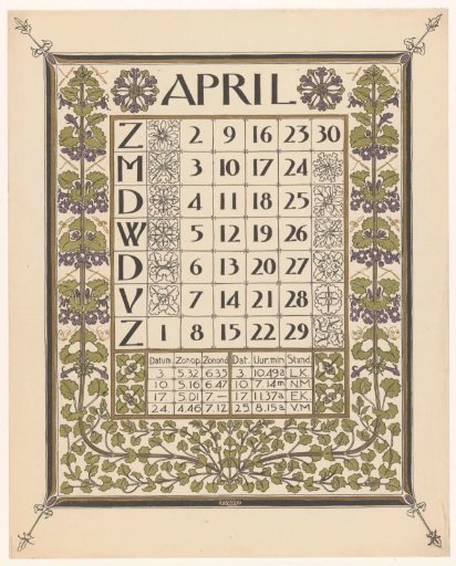 Calendar page for April 1899