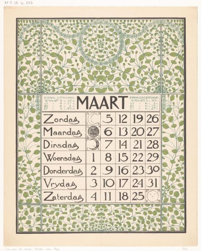 Calendar page for March 1899