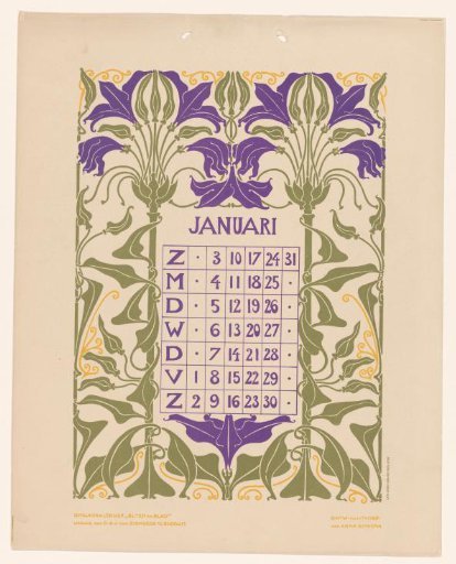 Calendar page January with flowers