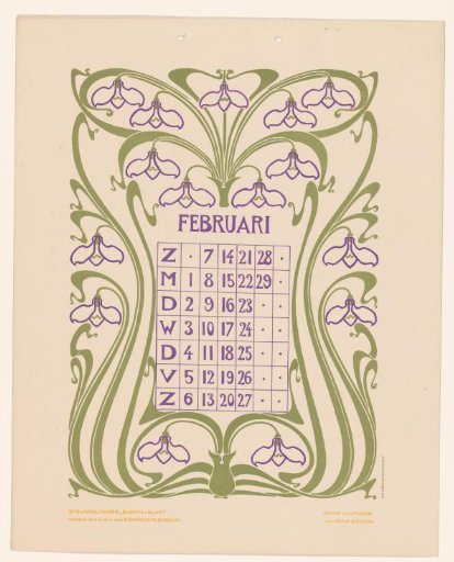 Calendar page February with snowdrops