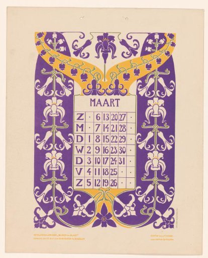 Calendar page March with flowers