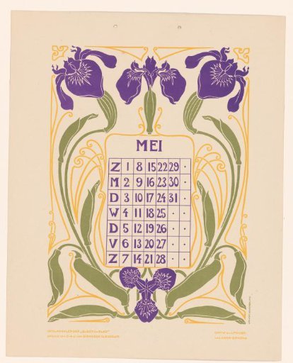Calendar page May with irises