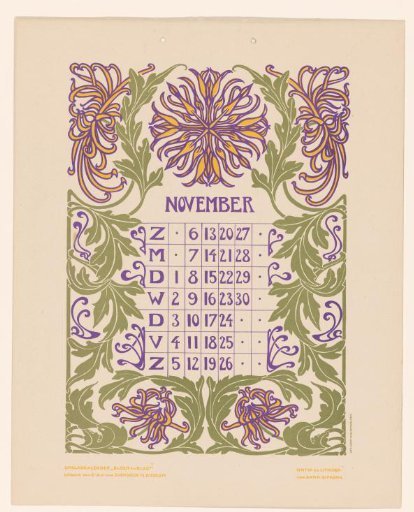 Calendar page November with flowers