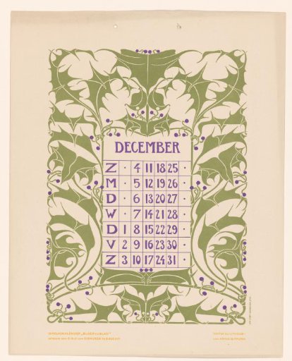 Calendar page December with holly