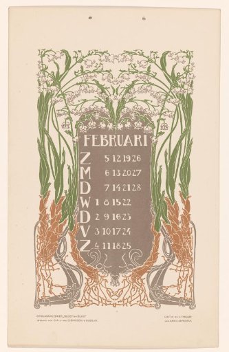 Calendar leaf February with lily of the valley