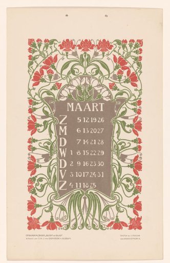 Calendar leaf March with flowers