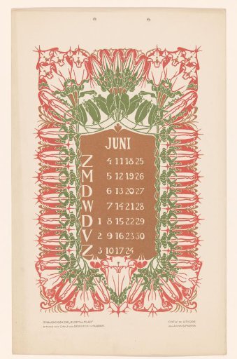 Calendar page June with flowers