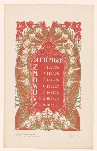 Calendar page September with flowers