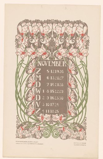 Calendar page November with flowers