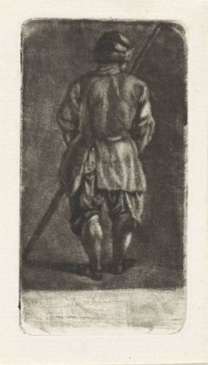 Man with a stick, seen from behind