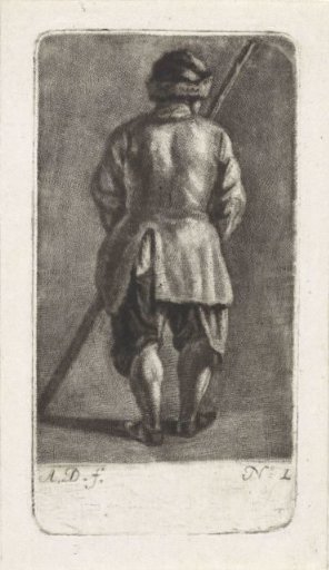 Man with a stick, seen from behind
