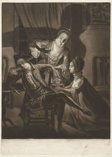 Two Women Holding the Hand of a Sleeping Man in the Water