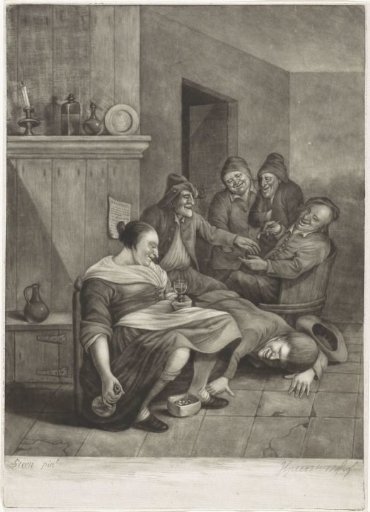Tavern Scene with a Peasant Trying to Look Under a Woman's Skirt