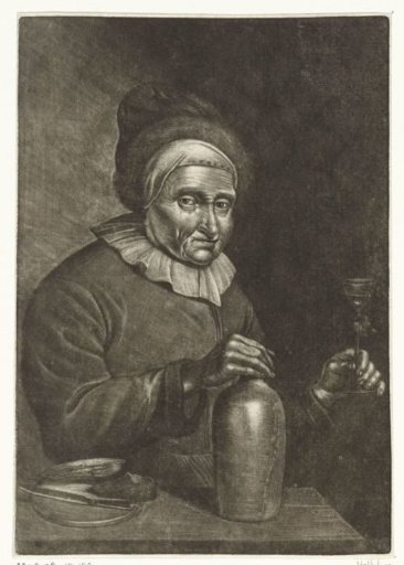 Old Woman with a Bottle and a Glass
