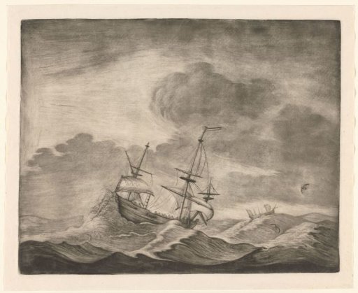 Seascape with two ships in a storm