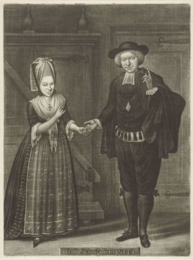 Portrait of Maria Elisabeth Ghijben and Anthony Angemeer as Fransijn and Govart in the play De vrek