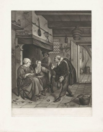 Tavern scene with two women who have eaten mussels