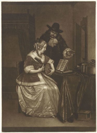 Music Lesson: Young Woman Playing the Theorbo