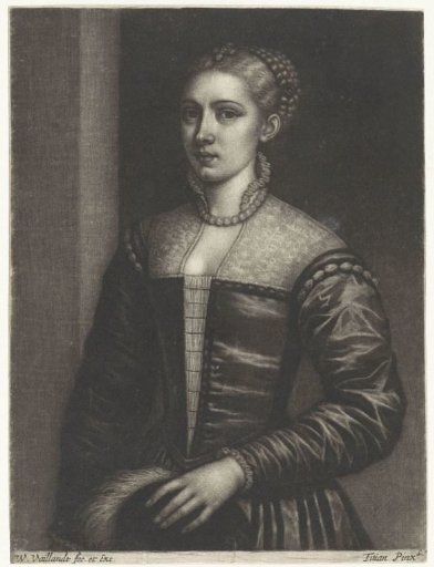Woman in Venetian costume with a cap in her hands