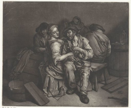 Tavern scene with four men and a woman