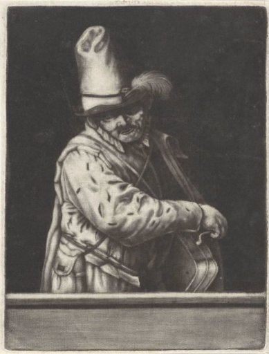 Man with Hat and a Spinning Wheel