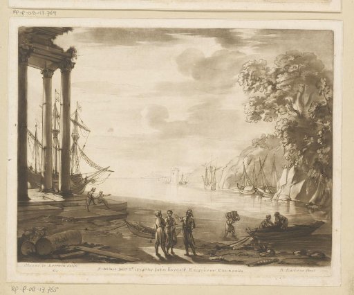View of a seaport with a temple
