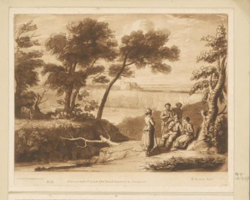 View of Lake Albano, with five shepherds