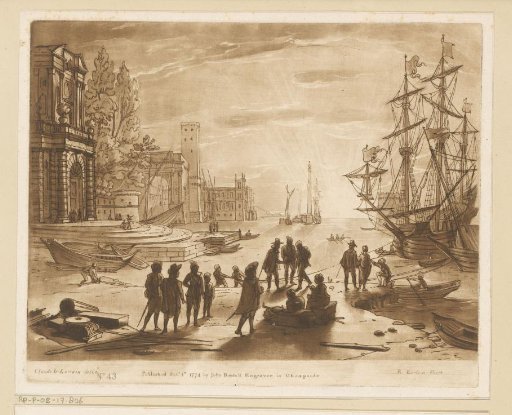 Harbour view with sailing ship being brought in