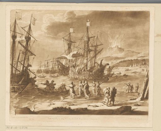 Coastal view with Trojan women setting ships on fire