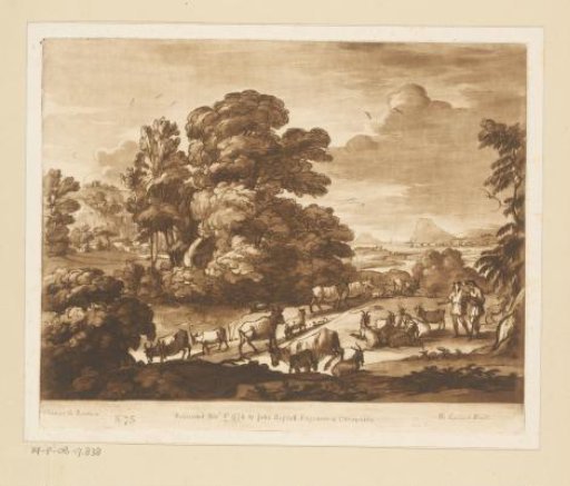 Landscape with a large tree and two shepherds with cattle