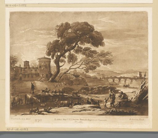 Landscape with shepherds, cattle and the Milvian Bridge