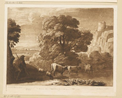 Landscape with Shepherd, Two Goats and Three Oxen by a Lake