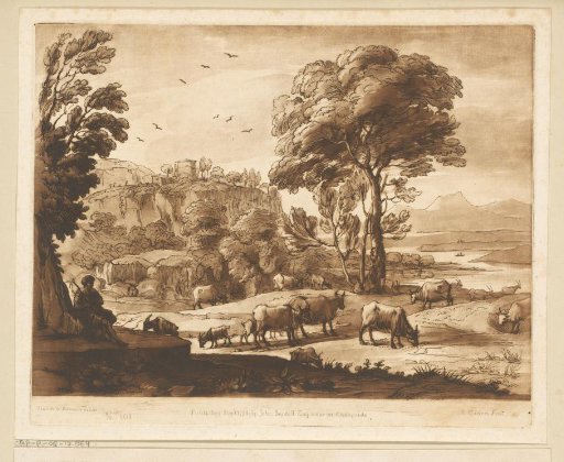 Mountainous landscape with shepherd and cattle