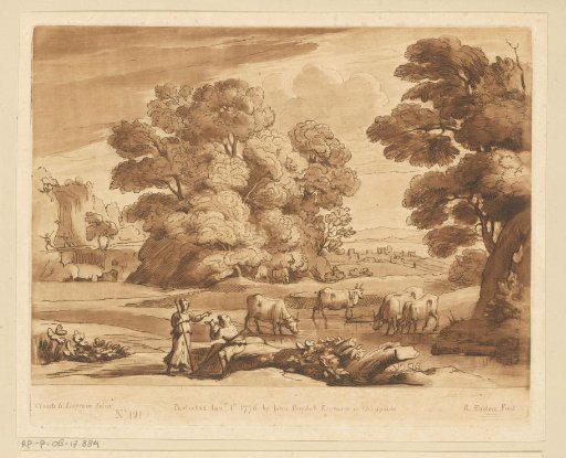 Landscape with Six Oxen on a Bank and a Shepherd Playing a Flute for a Shepherdess