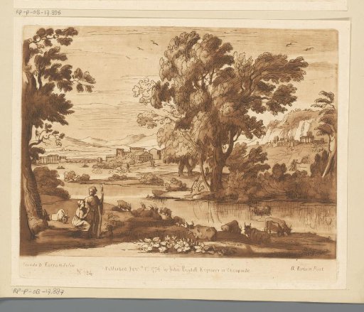 Landscape with a Shepherd Couple and Cattle on a Riverbank