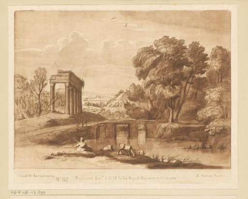 Landscape with Stone Bridge, Ruin and Three Goats